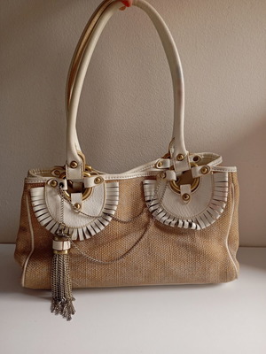 Luana rattan leather shoulder bag used, white beige