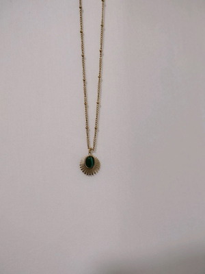 Stainless steel necklace new with green stone 45cm