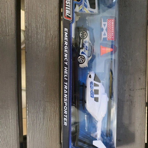 Car trailer with toy car and helicopter set new unused