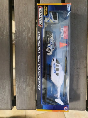 Car trailer with toy car and helicopter set new unused