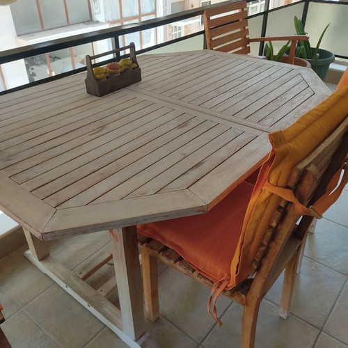 Teak garden veranda set with table and 6 chairs used