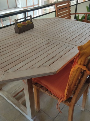 Teak garden veranda set with table and 6 chairs used