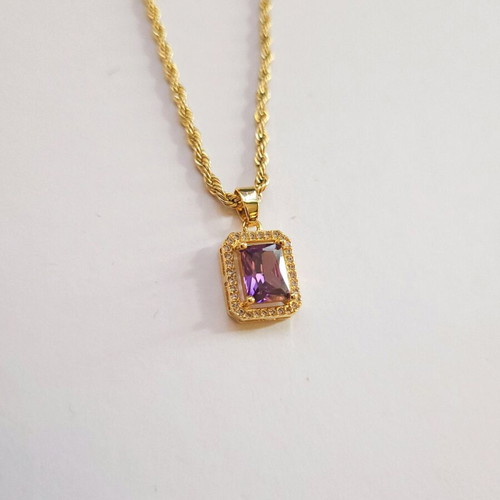 Women's stainless steel necklace new with purple stone 40cm +5cm length