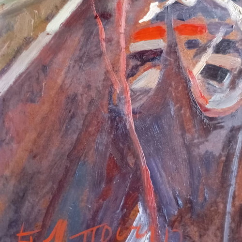 Oil painting of gondolas in Venice by Dora Bouki on hardboard