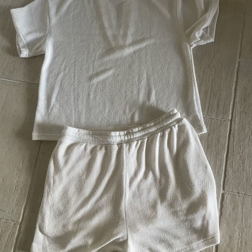 H&M white knitted set with top and shorts, size L-XL