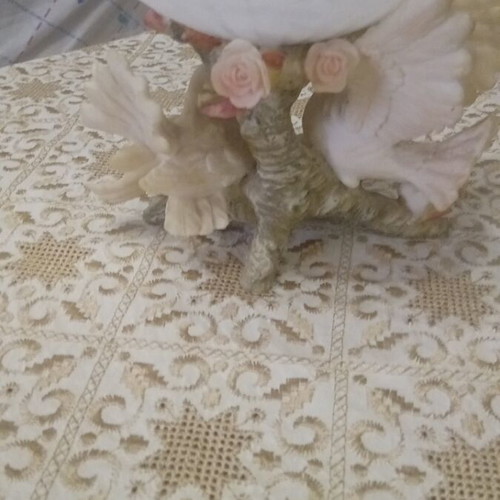 Candlestick with two clay doves and glass container like new