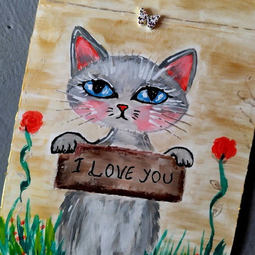 Handmade card with acrylic painting on thick cardboard