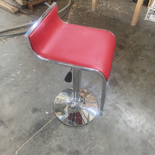 Stool chrome with red leather, new with height adjustment