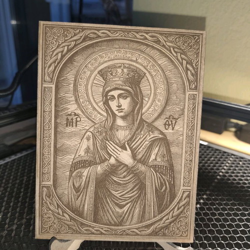Wooden Virgin Mary engraving laser image new