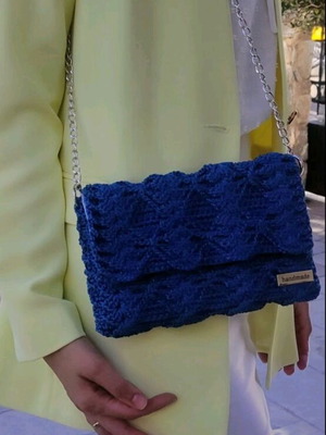 Handmade blue shoulder bag clutch, new