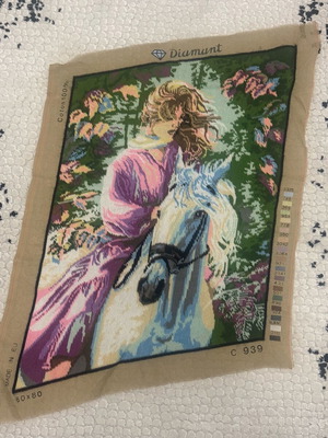 Embroidery with Woman on Horse like new 60x80