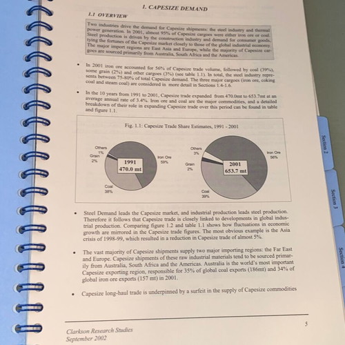 Capesize Bulkers Sector Report by Clarkson Research Studies 2002 like new