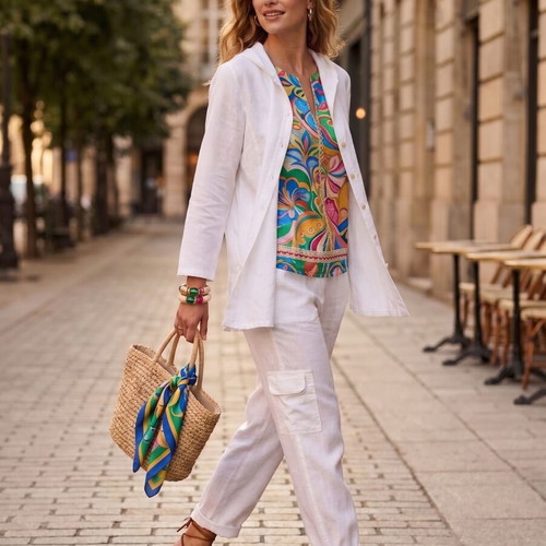 White Linen Co-ord Set LICE like new, jacket and cargo pants