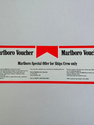 Marlboro διαφημιστικό κουπόνι για πλήρωμα πλοίου από το 1992