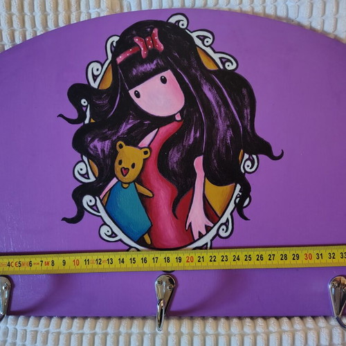 Wooden wall hanger Santoro Gorjuss with 3 hooks, handmade