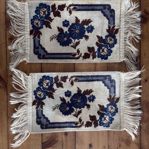Vintage Set of 2 Mini Table Tapestries with Floral Pattern