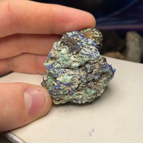 Mineral sample new from Lavrio with azurite, malachite, gypsum, goethite, limonite