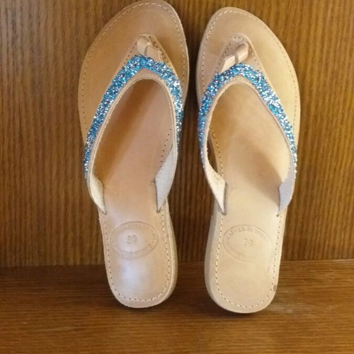 A.L.E. women's leather sandals new size 39 with blue beads