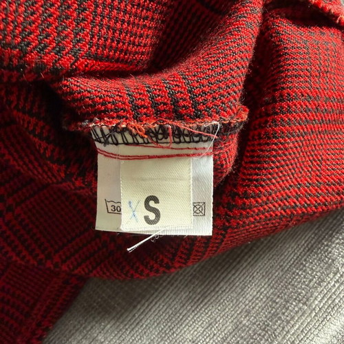 Red blouse with check pattern and dramatic sleeves, like new, size S