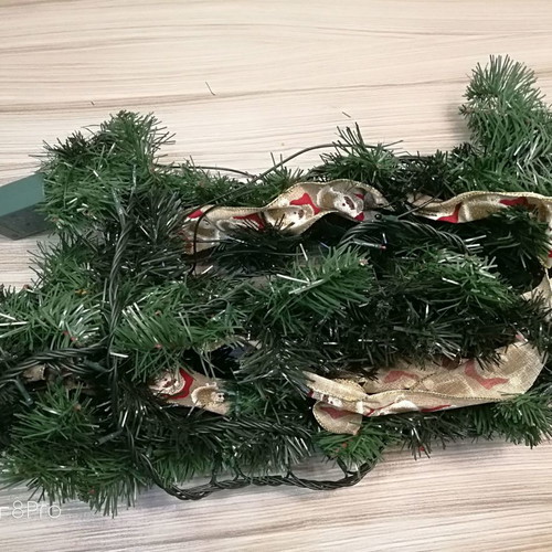 Christmas decorative garland green with lights used 200x10cm
