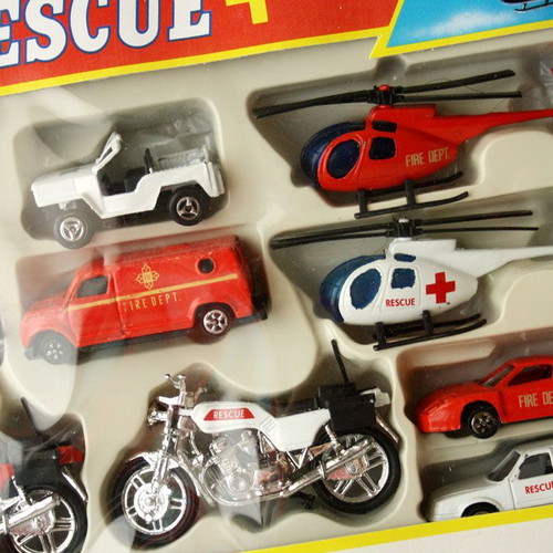 Vintage 90's Rescue Ambulance Die Cast set with ambulance helicopter motorcycle new