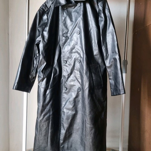 Faux leather trench coat σαν καινούργιο, μαύρο, μέγεθος XL/3XL