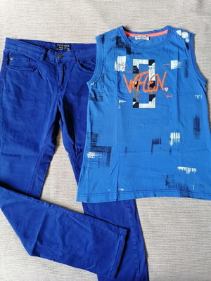 Nukutavake pants and Hashtag shirt set for 14-year-old boy like new, blue