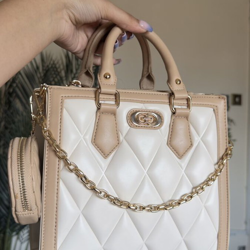 Aldo quilted handheld and shoulder bag like new, nude beige with gold details