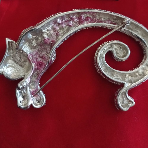 Faux Silver Panther Brooch like new, rhinestones, Art Deco style
