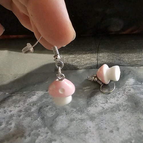 Mushroom earrings handmade, pink by A&D