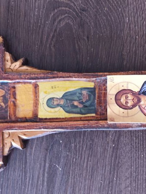 Handmade wooden cross with saint icons 30×15cm like new