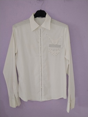 White embroidered shirt with rhinestones used, medium size