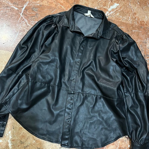 H&M leather blouse used, size M-L, black with wear