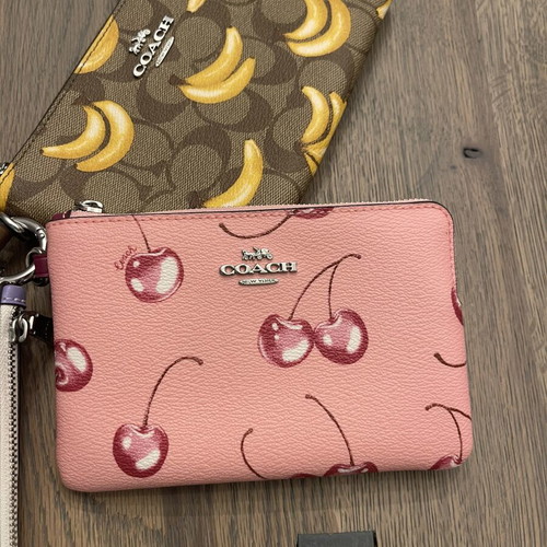 Coach Corner Zip Trio wallet set in signature canvas with fruit print