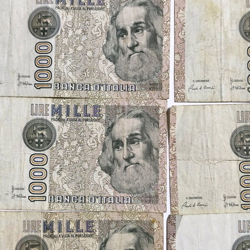 Italian banknotes used, pack of 20 of 1000 lire