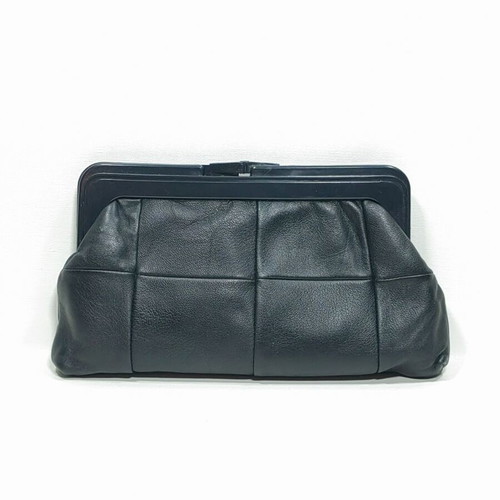Vintage black leather oversized clutch bag, 31cm