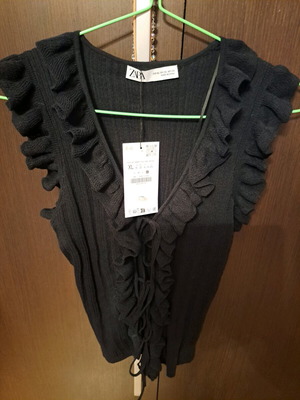 Zara Μαύρη Μπλούζα Με Βολάν Καινούργια, Μέγεθος XL