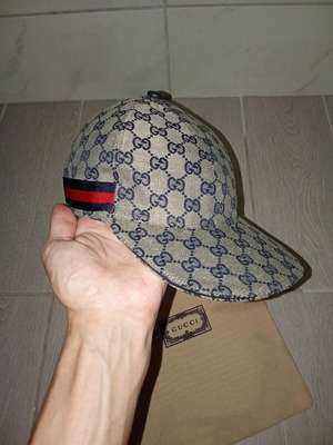 Gucci GG Monogram Cap new, grey and blue, size S