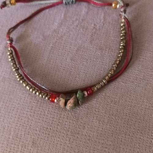 Gold-plated jewelry set with Unakite, handmade, like new