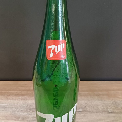 7UP vintage glass soda bottle 1 liter used, Greek labels