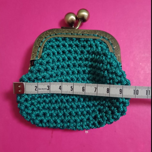 Handmade knitted bag with matching wallet green, like new