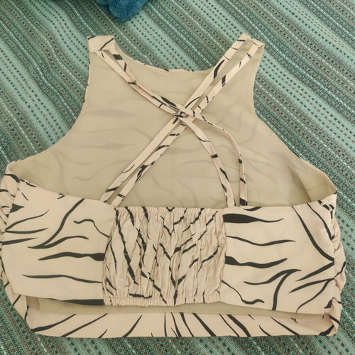 Zebra Print Crop Top with Open Back and Crisscross Straps, like new