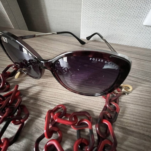 Polar sunglasses like new with brown acetate frame and strap set, polarized lenses