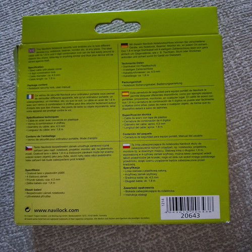 Navilock Notebook Security Cable new, 1.8m steel with 4-digit lock