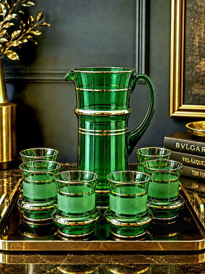 Βοημικό σετ σερβιρίσματος Emerald Green vintage 1960s, 7 τεμάχια
