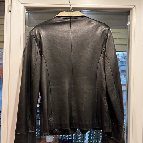 Leather jacket used, Italian, black with white collar, size 48