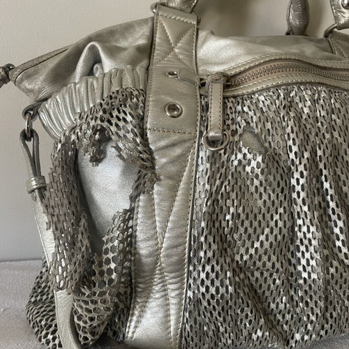 Miu Miu Vintage Bag used, metallic silver leather with perforated design