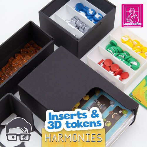 Harmonies Board Game Organizer new, 3D printed insert for sleeved cards