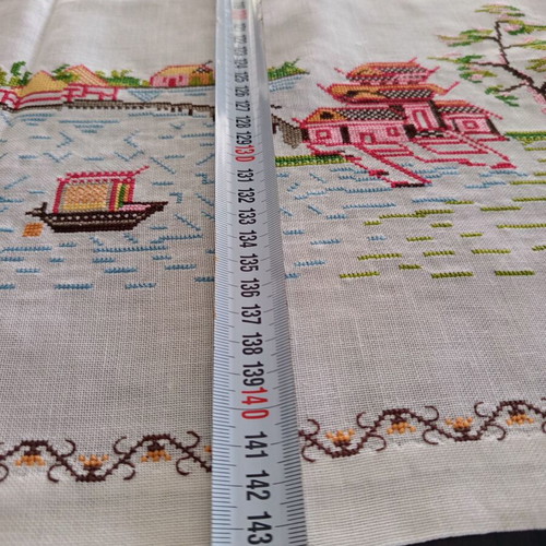 Handmade embroidered tablecloth white with multicolored flowers like new