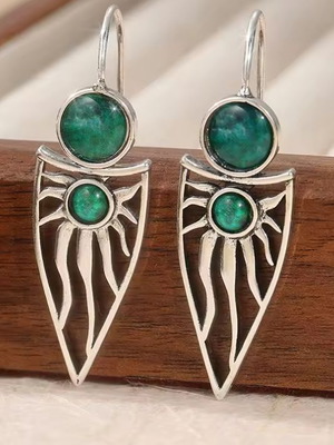 Inox Boho Earrings with Green Stone New